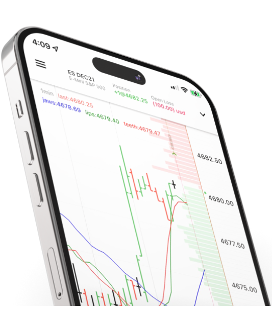 NinjaTrader platform on mobile phone