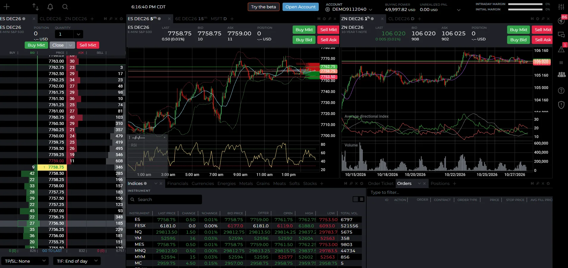 NinjaTrader Web showing Classic Chart with TradingView beta button
