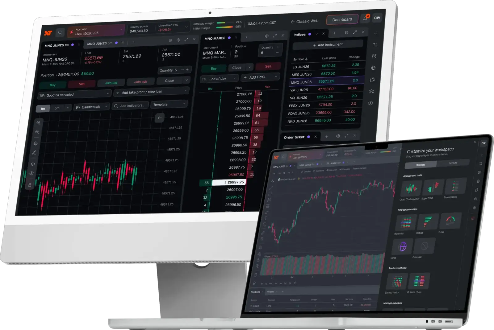 The new NinjaTrader Web interface on desktop and laptop.